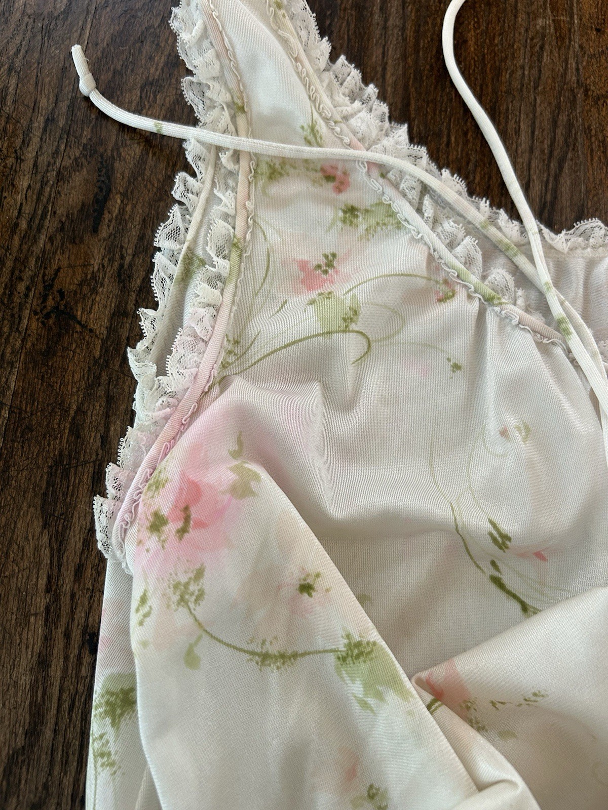 Vintage Voe Mode Nightgown Pink Floral Sz M Lace Trim Sleepwear House Dress
