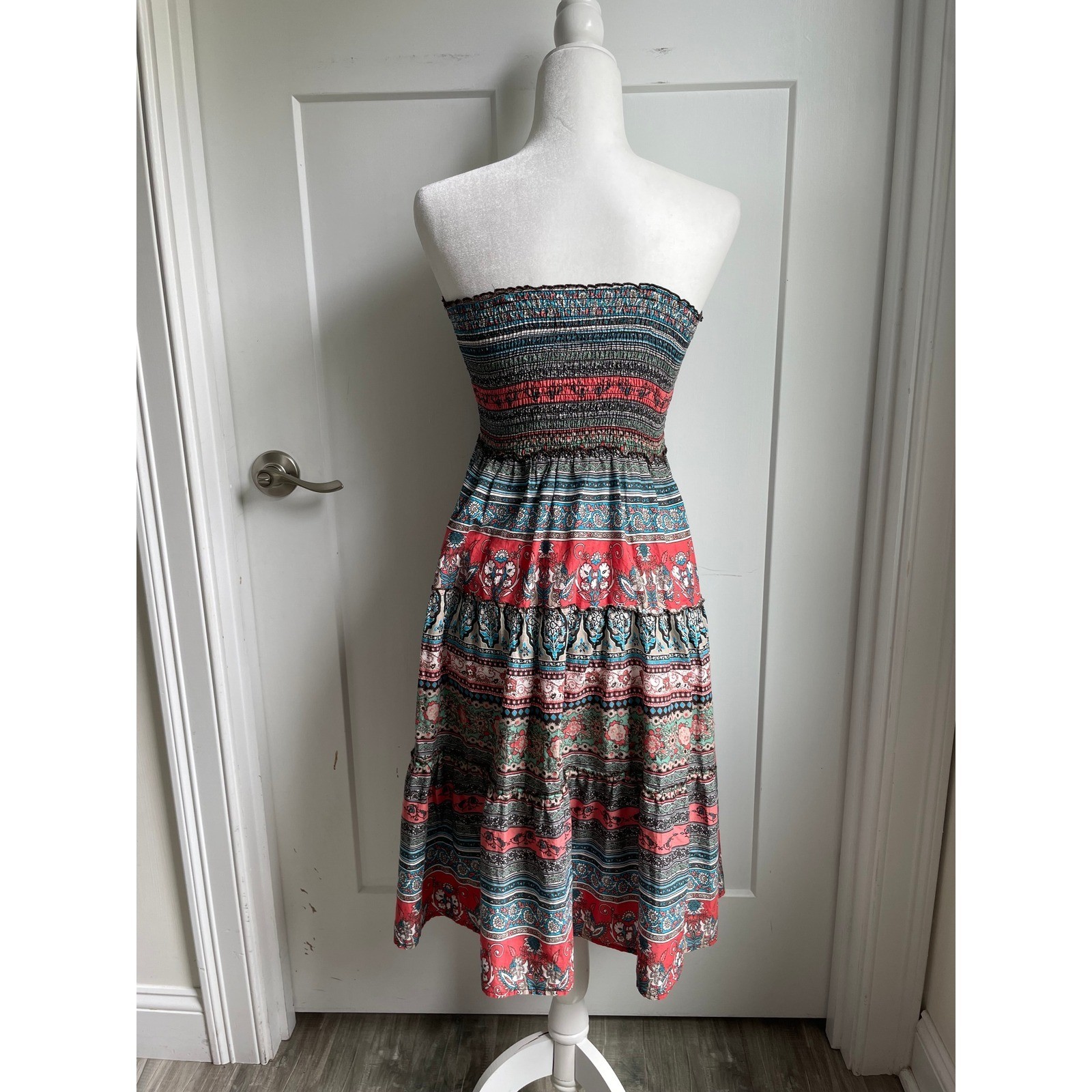 Mudd Vintage 90s Y2K Mudd Smocked Tiered Dress XS Paisley Cotton Floral Boho