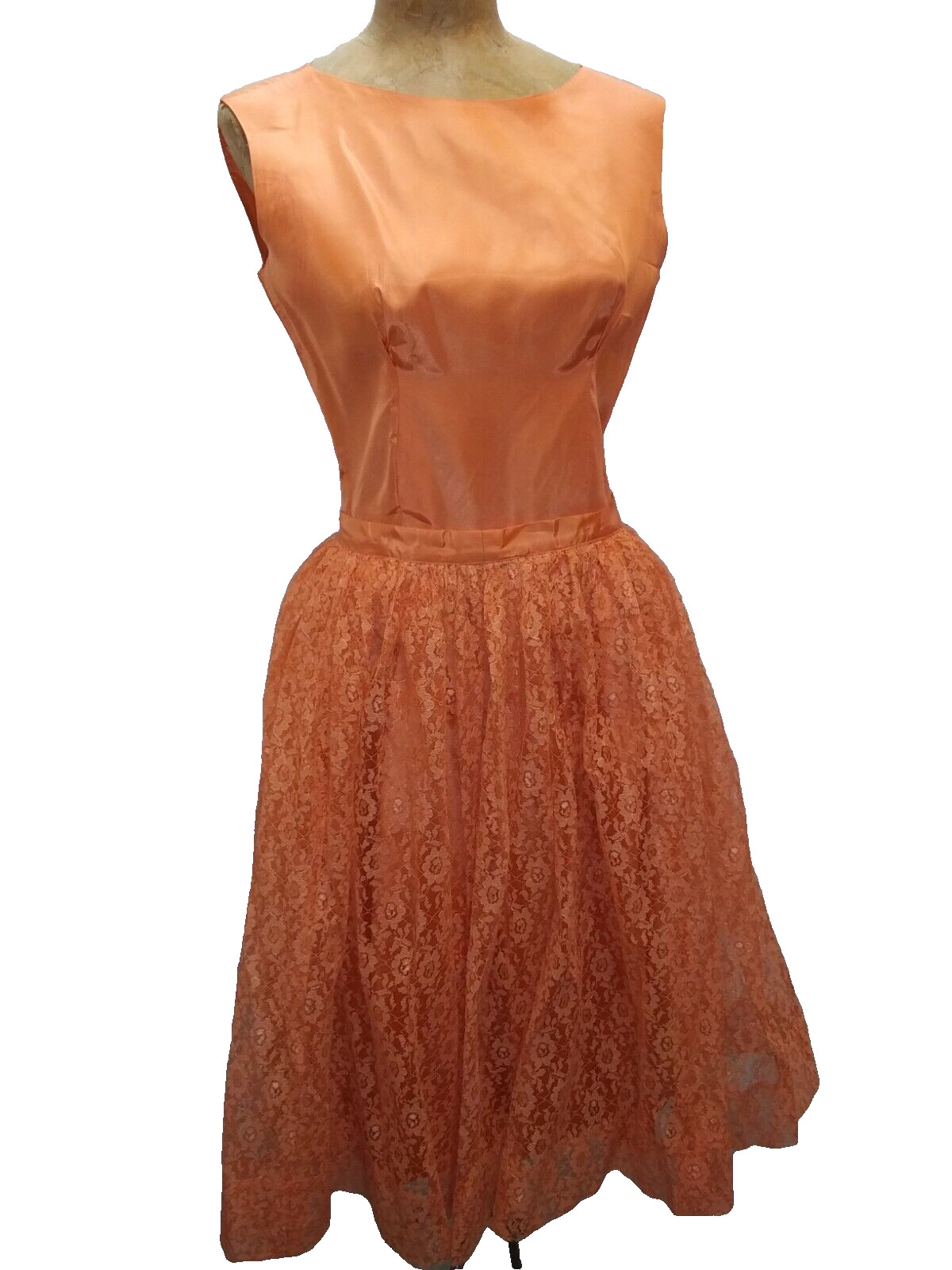 Vintage 1960&rsquo;s Orange Rayon Taffeta Tulle Party Dress Size Small