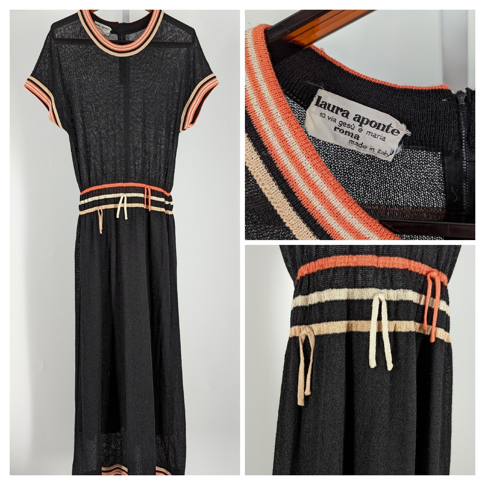 Laura Aponte Roma Vintage 50s 60s Italian Knit Mod Atomic Age Dress 46 Black