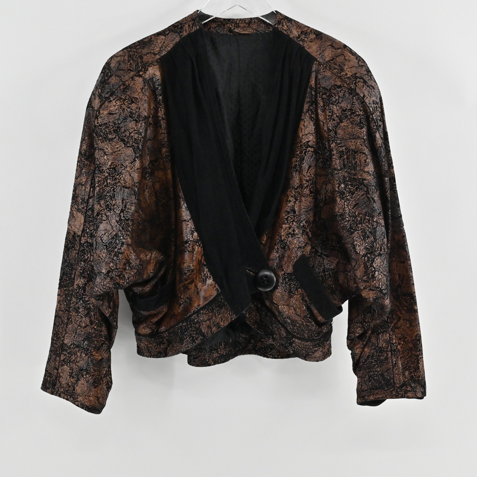 Vintage Parri Firenze Cropped Jacket Size L Brown Black Italy 80s Bomber Indie
