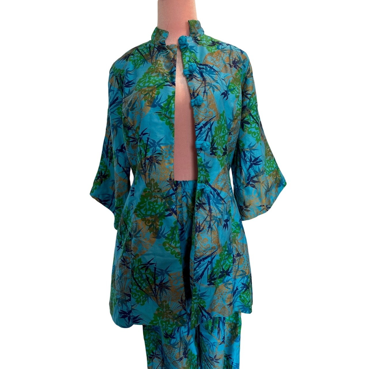 VTG 60 Alice Polynesian Fashions Jacket Pant Set TIKI Outfit Botanical Bamboo XS