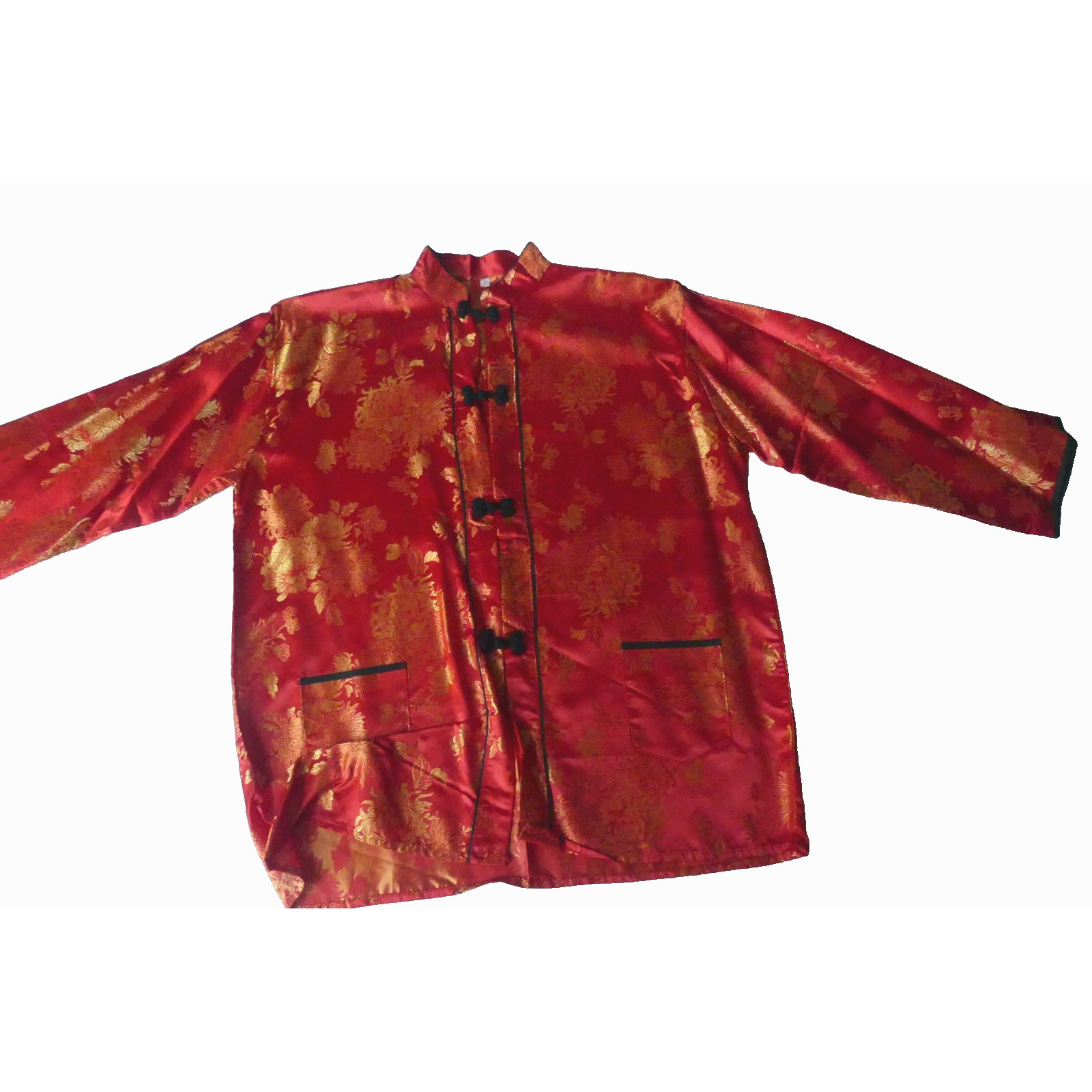 Vintage Red Silk Gold Embroidered Japan Jacket LARGE Button Knot Authentic