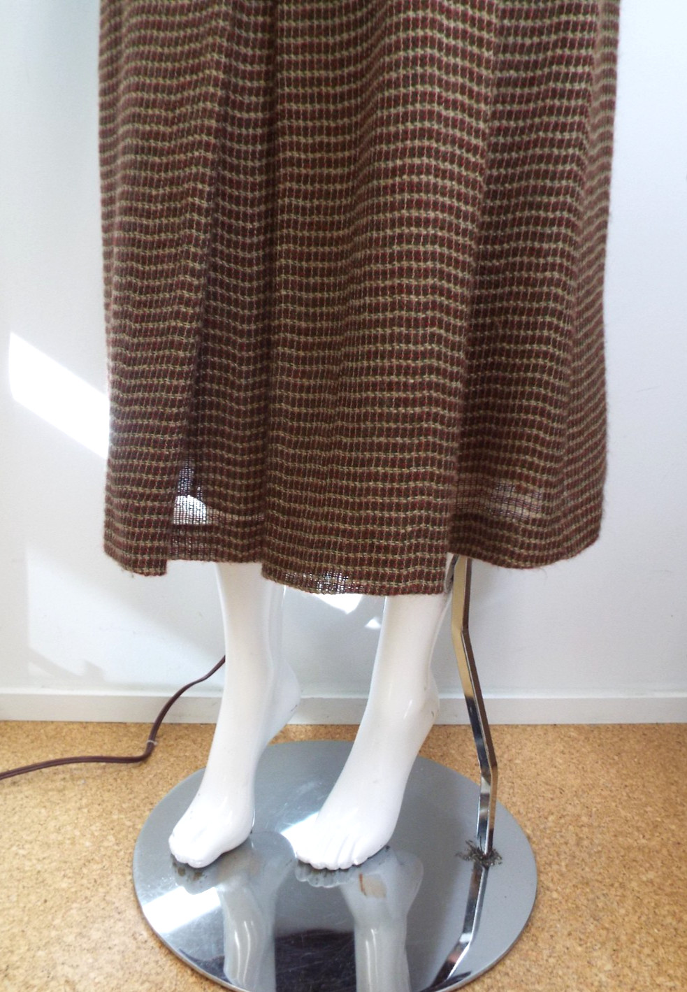 Vintage Giorgio Armani Brown Plaid Wool Blend Maxi Skirt 44 Fold Down Waist