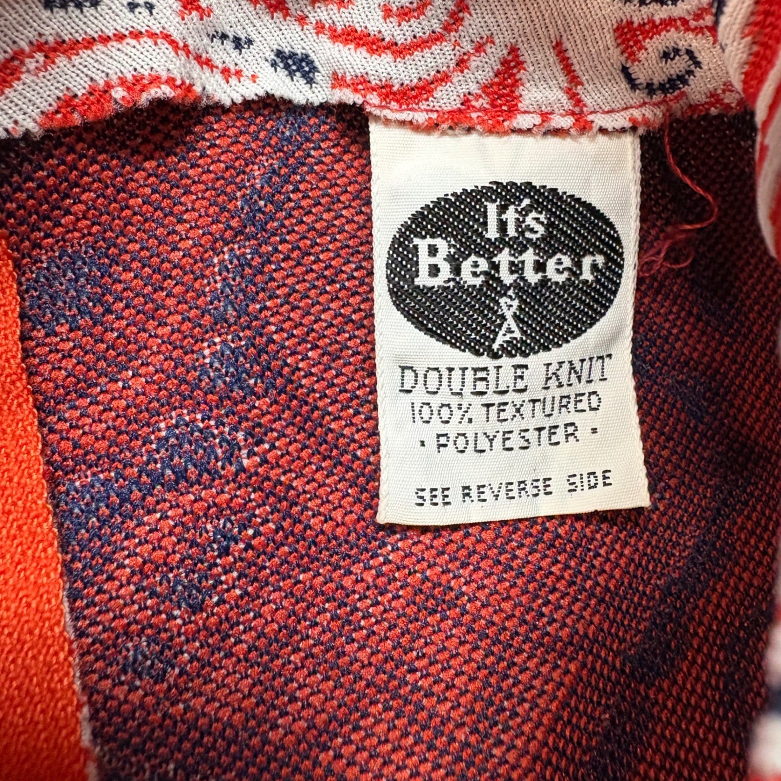 Vintage Its Better Mod Mini Dress Orange Paisley Double Knit Mok Neck 60/70s S/M