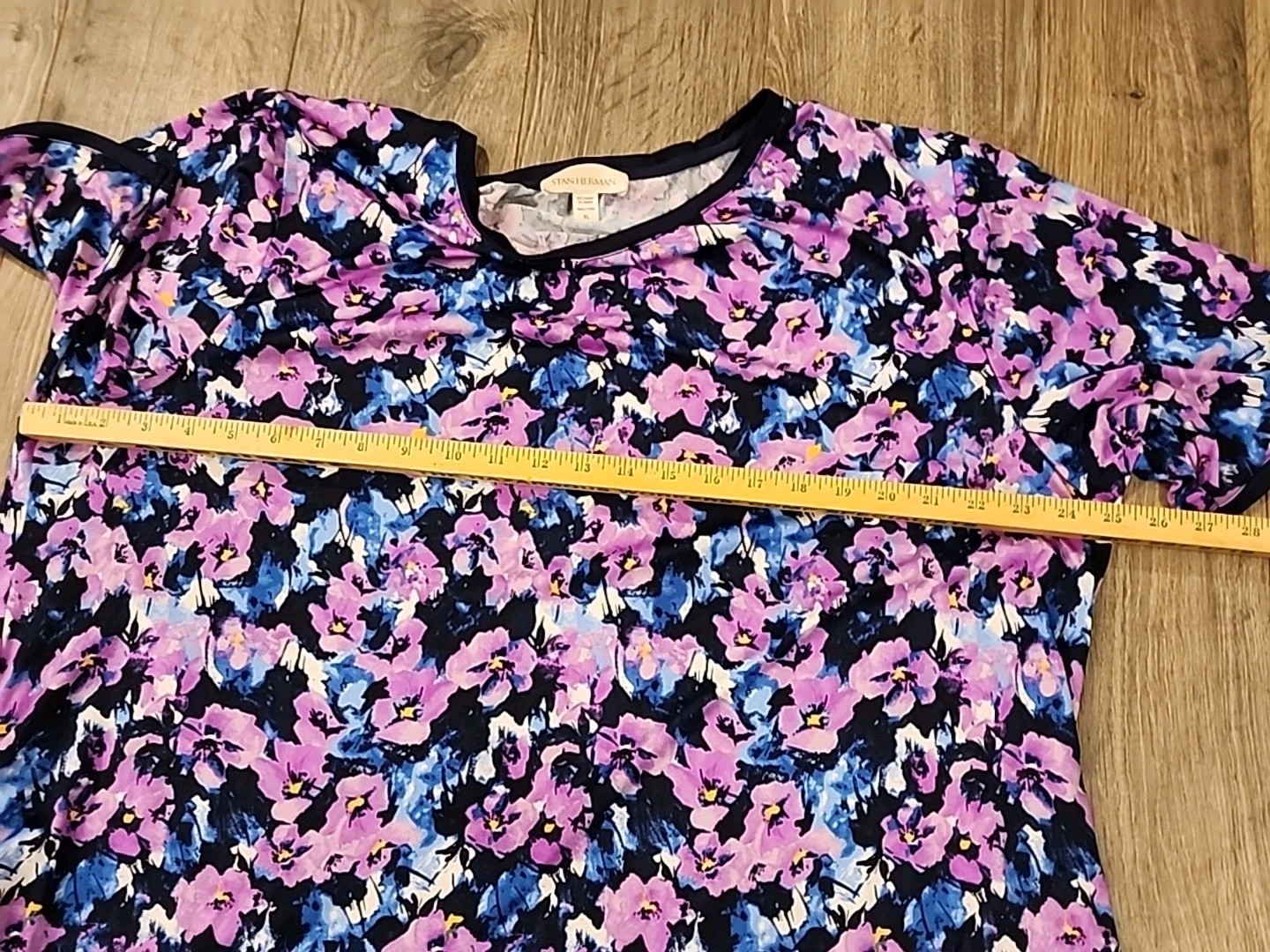 Stan Herman Violets Nightgown Night Dress Stretch Pockets Floral Sz XL Shirt