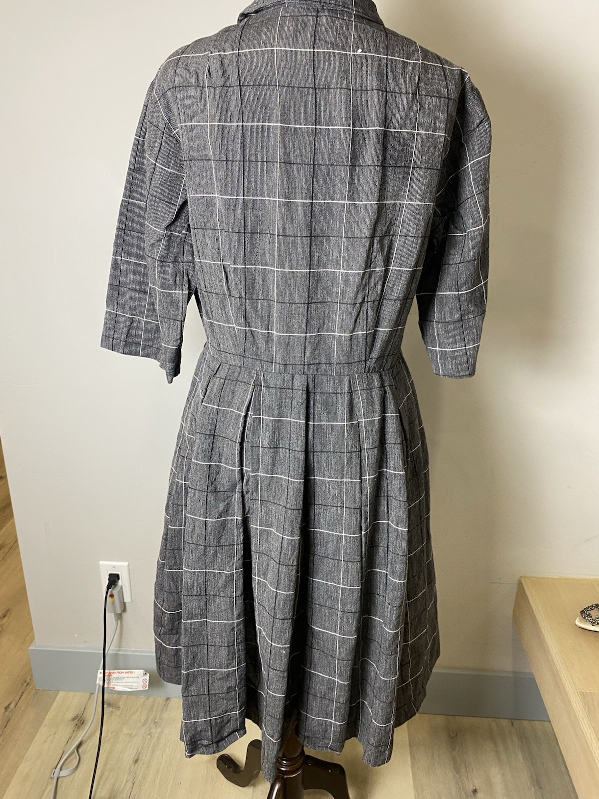 VTG 1950’s “Shirt Dress” Made In California Grey Pleated Skirt Waist-32