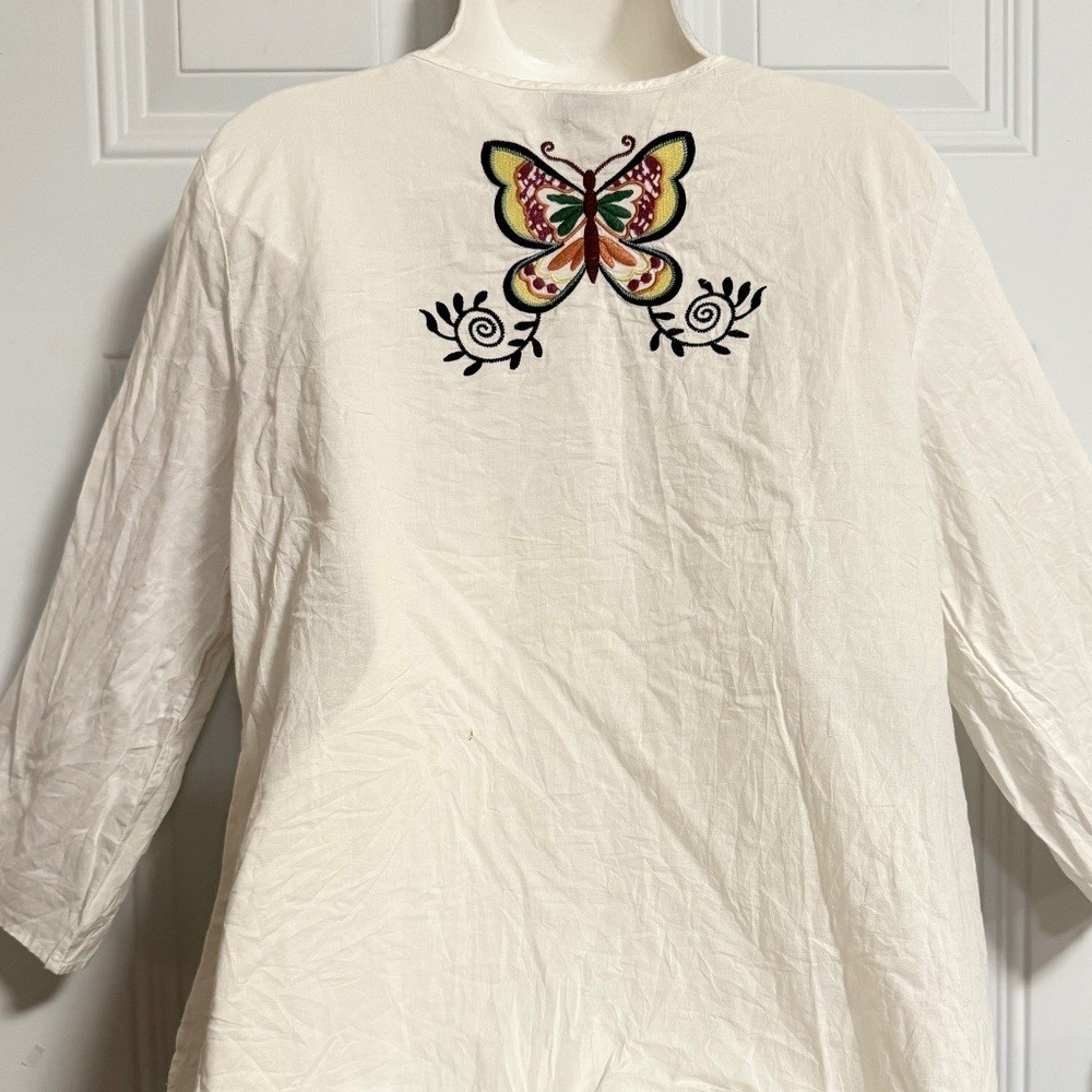 North Style Embroidered Blouse SZ Large Floral Coastal Hippie Boho Nostalgia