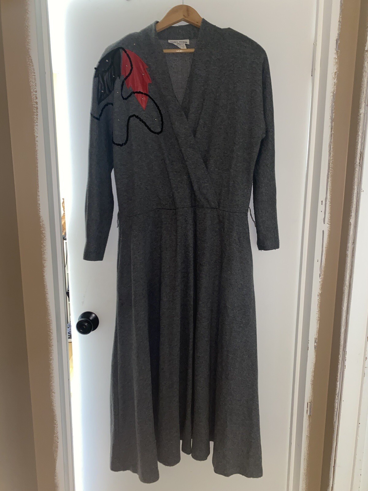 Toni Todd Gray Black And Red Dress Size 16 54” Length VTG