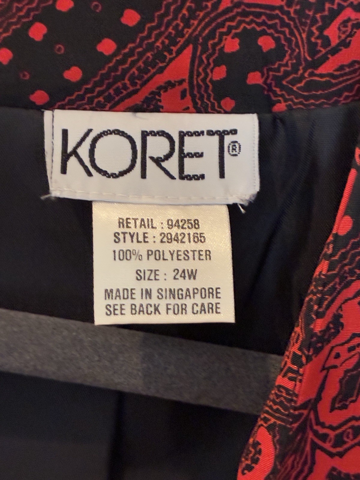 Red & Black Koret Paisley Brocade Jacket Blazer Plus Size 24W Made in Singapore