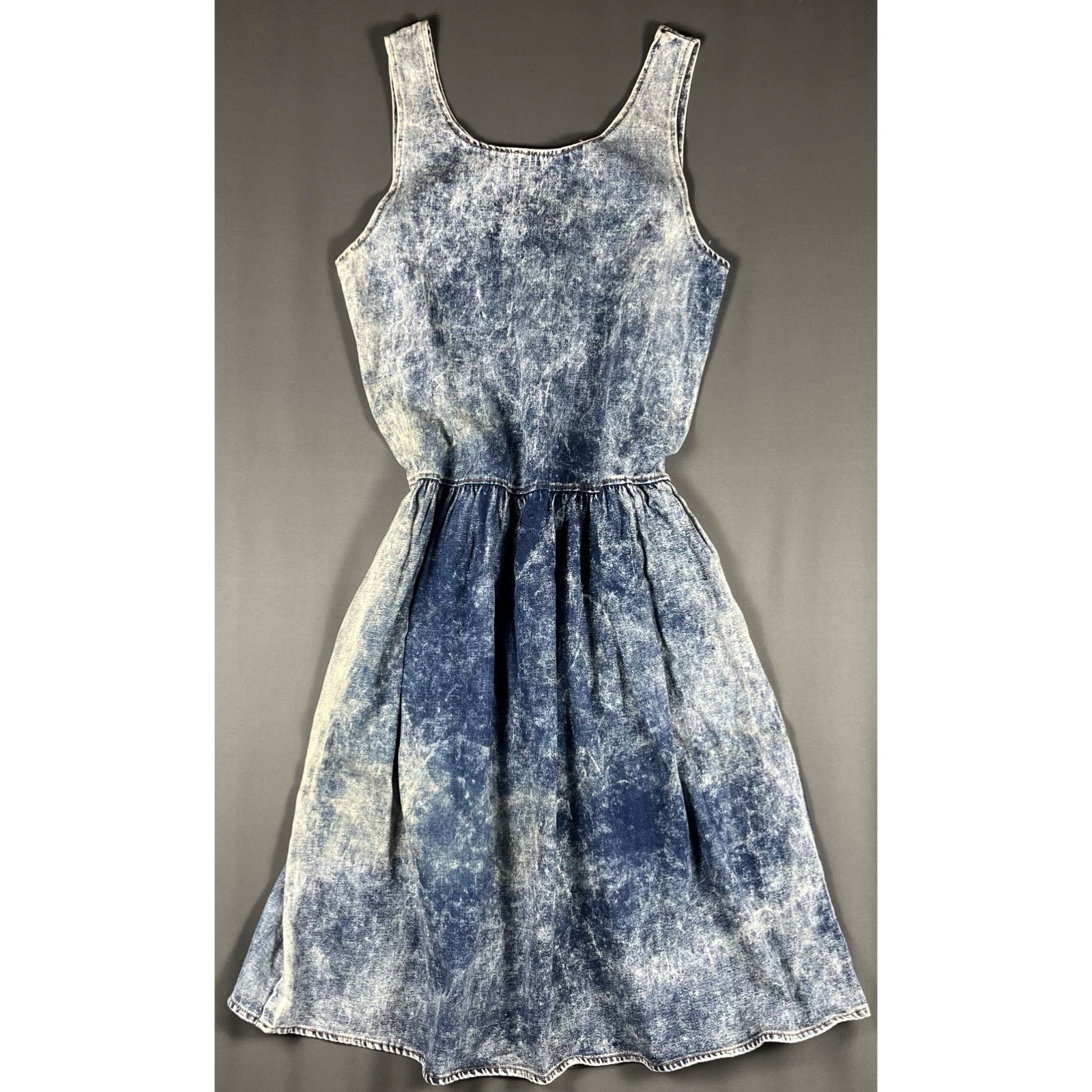 Vintage 80s Acid Wash Denim Midi Dress Sleeveless Women’s Medium