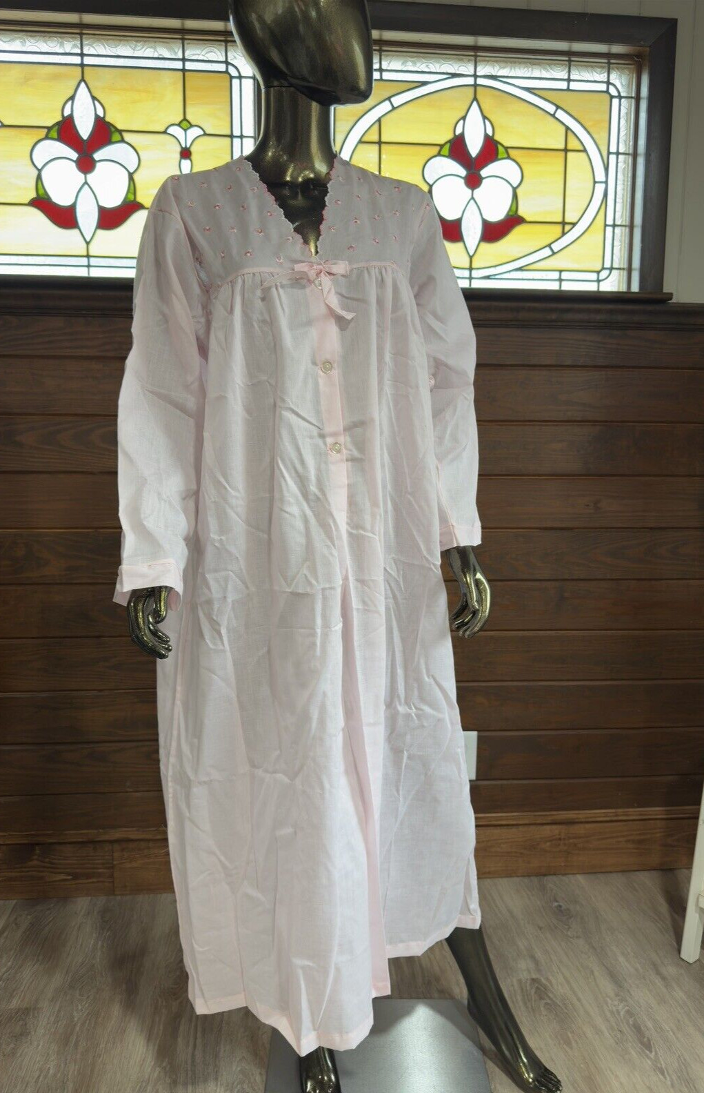 Vtg Carole Perm Press Kodel Poly Cotton Blend Pink Long Night Gown Sleepwear XL