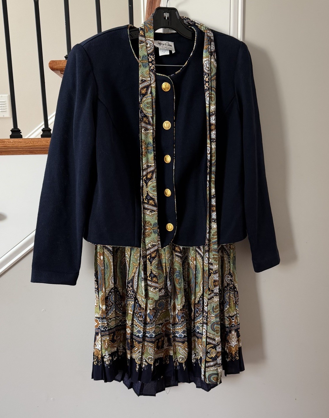 Jeffrey & Dara Vintage 3 Piece Set with Paisley Trim & Gold Buttons Size 14 NWT