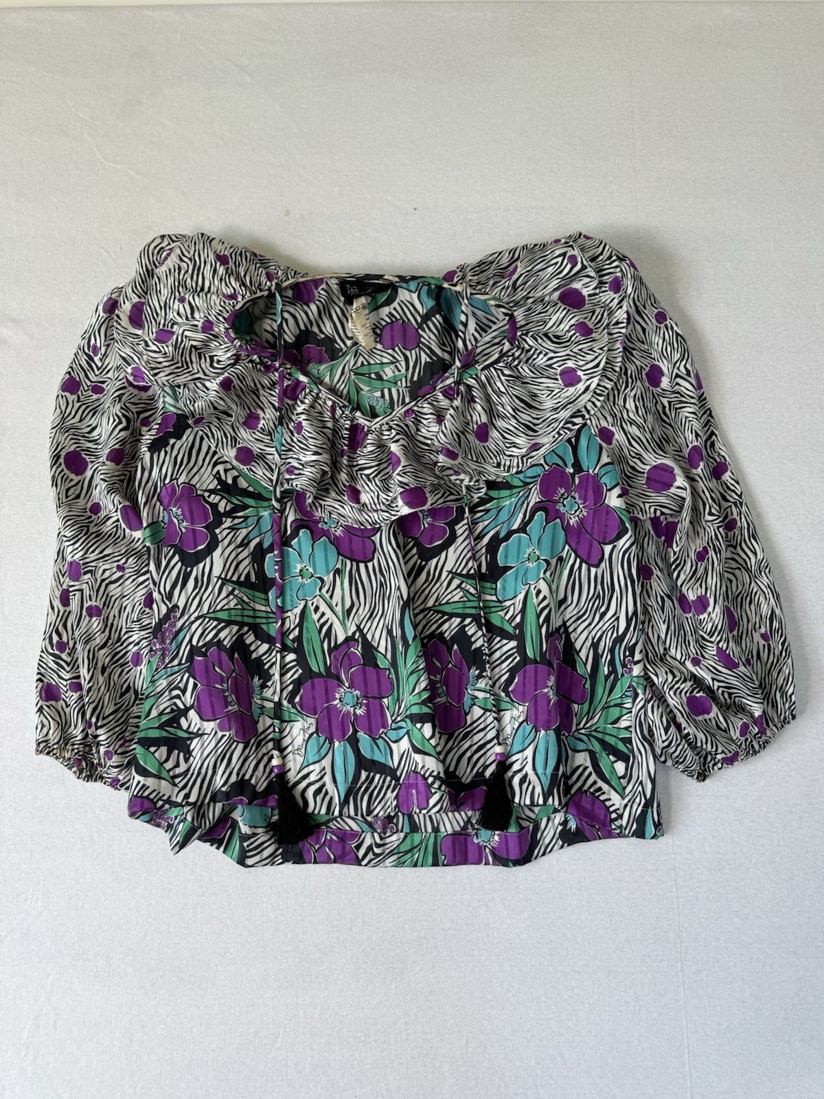 Diane Freis Georgette Blouse Maximalist 80s Ruffles Tassles