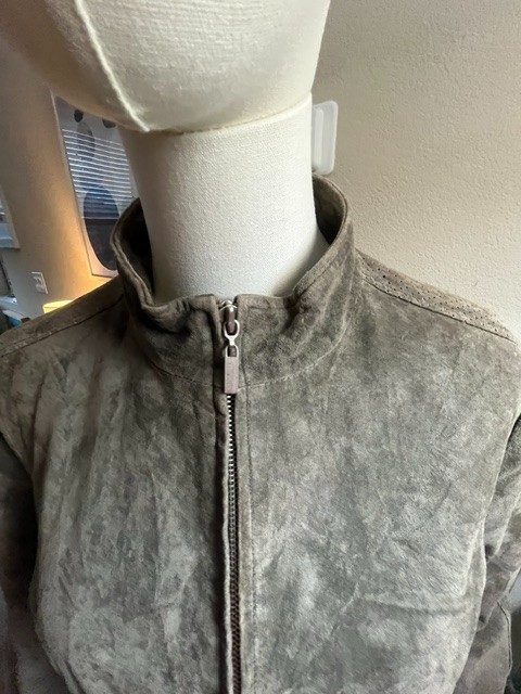 Georgiou studio tailored leather blazer 4-6 women, paisley lining, zip up