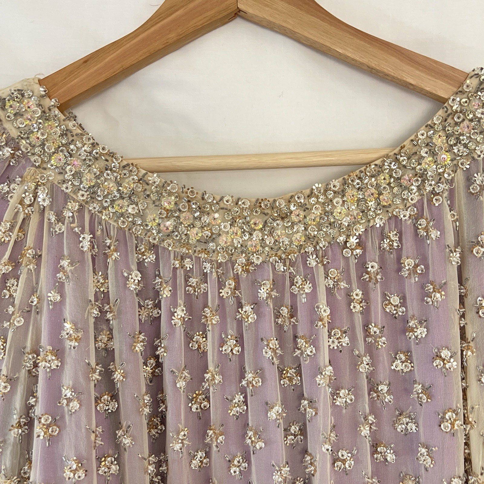 VTG Crystal Evening Jacket / Top Heavy Embellishment Sheer Silk Overlay Sparking