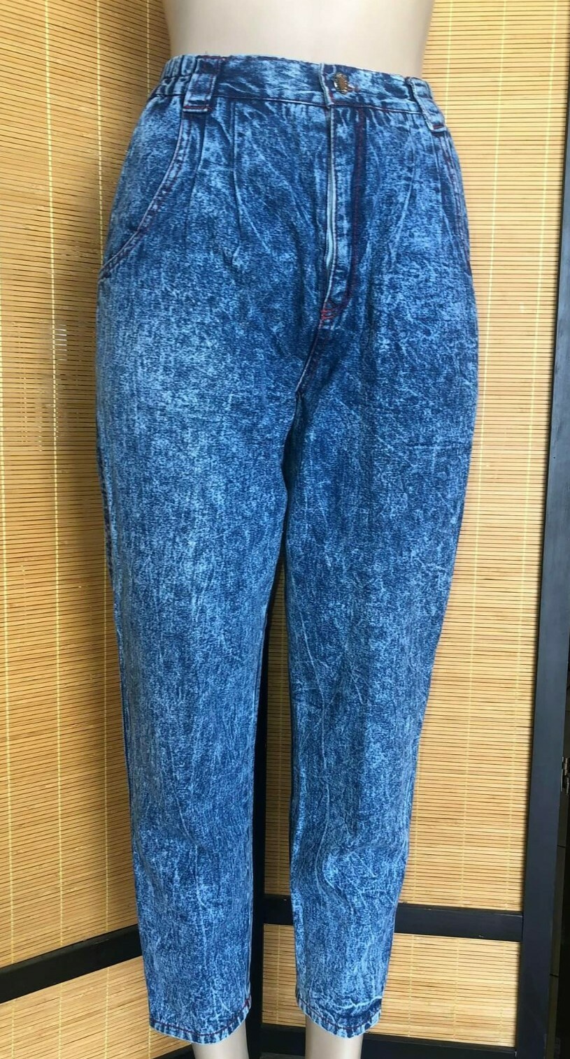Vintage 80s Acid Washed High Waisted Denim Mom Jeans USA New Wave « LOVE ME » S