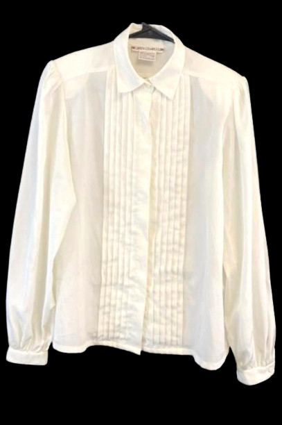 Vintage Caren Charles Women&rsquo;s Size 14 Cream Blouse Pleated Sheer Made in Taiwan