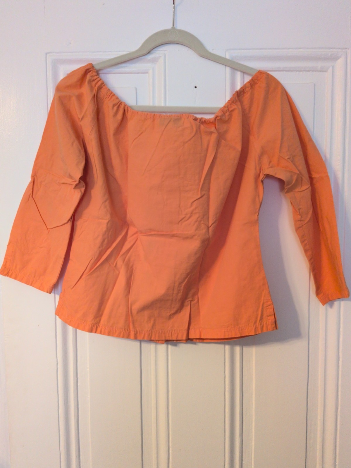 Vintage Women&rsquo;s Embroidered Cotton 3/4 Sleeve Orange Adjustable Drawstring Top M