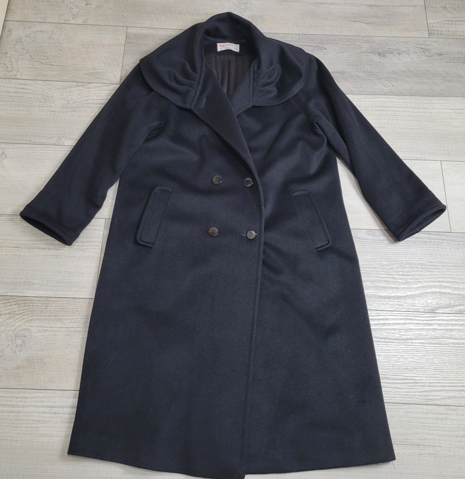 VTG A. Sachs Perlette Wool Overcoat Womens Shawl Collar L/XL Wool Black 80-90&rsquo;s
