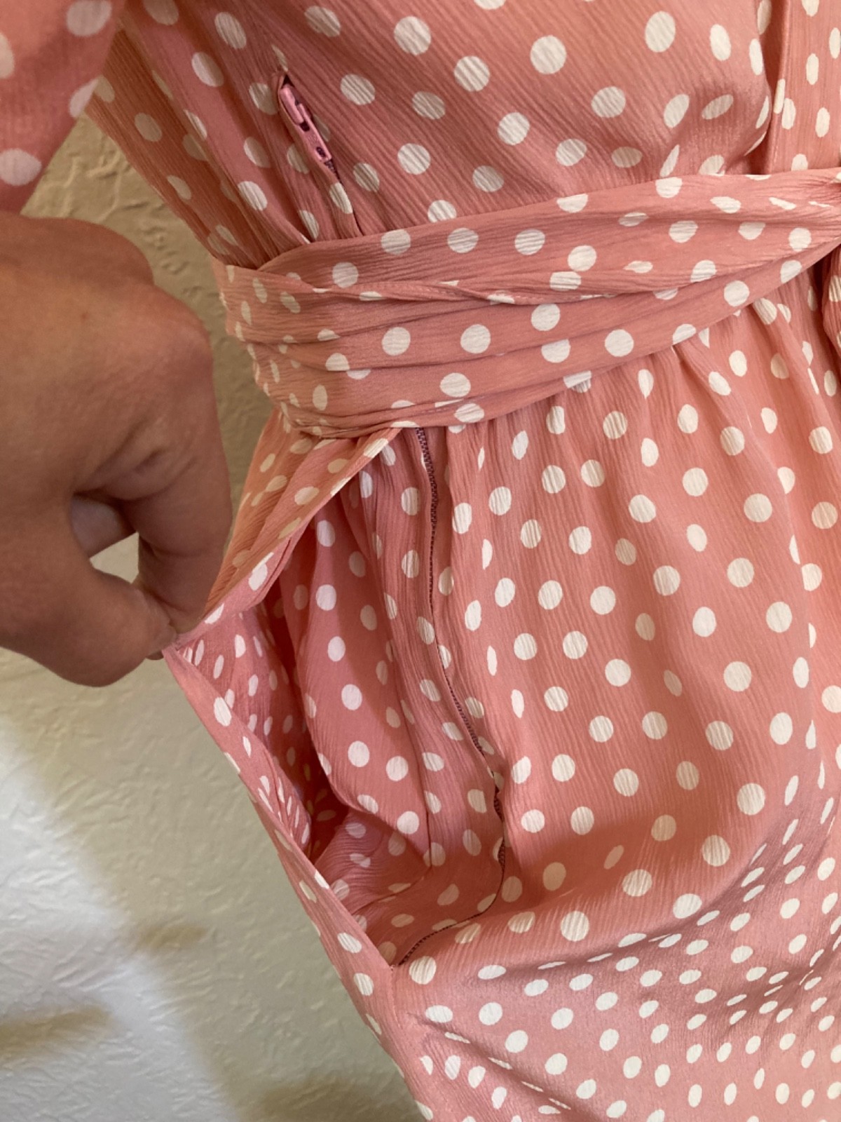 🇫🇷Vtg Yves Saint Laurent Polka Dot Pink Dress Puff Blouson Sleeve France Sz.36