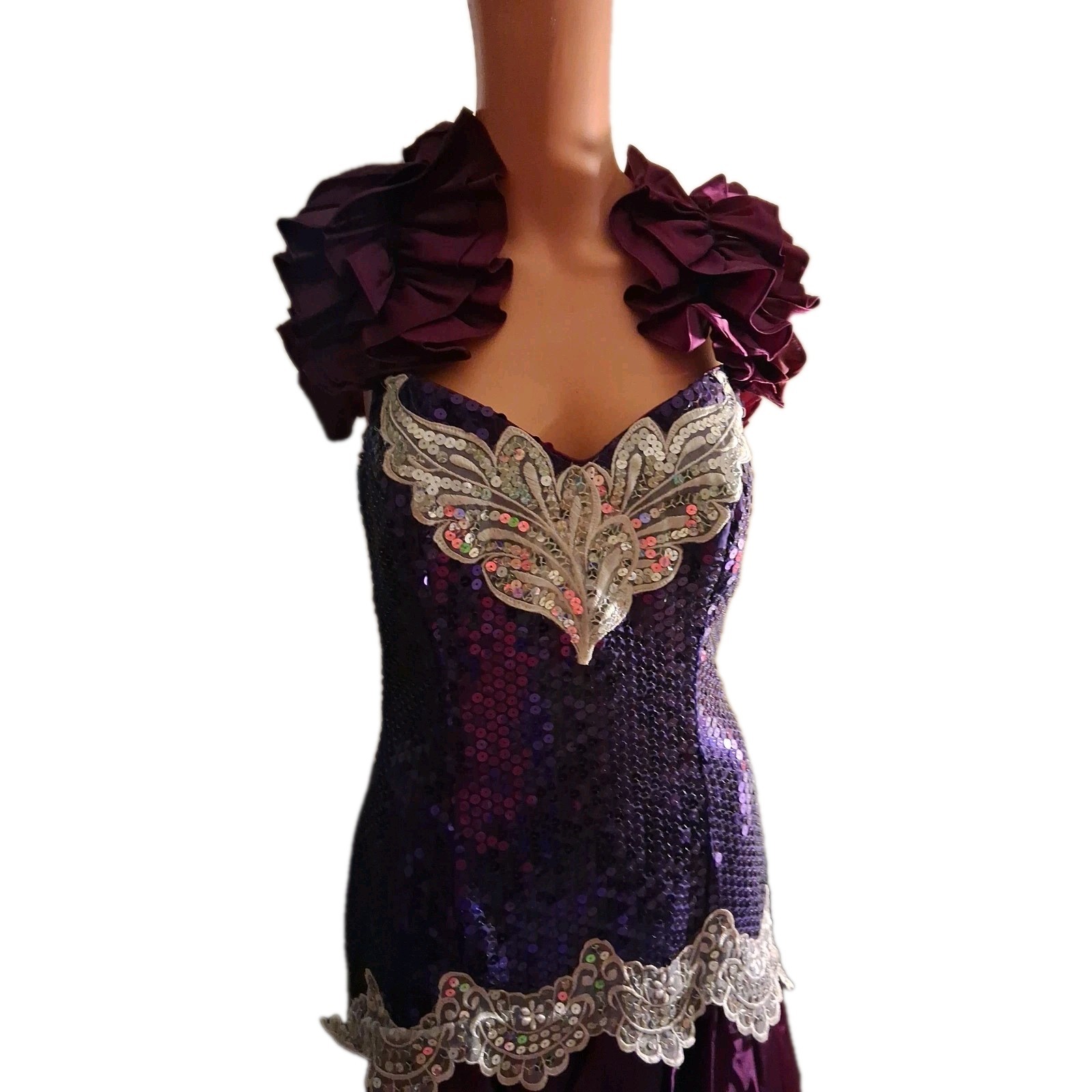 1980s Purple Sequin Ruffle High-Low Hem Party Salsa Dress Flirtations By Angelo