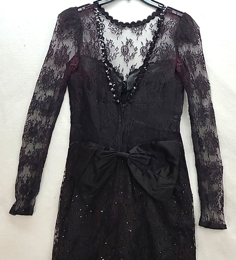 Gunne Sax dress Goth Princess Black Lace Sequins Tattoo Show Off Open Back Sz 9