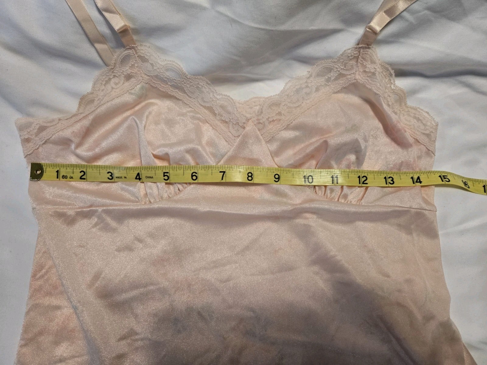 Vintage Deena Slip & Cami Set Peach With Faint Rose Design Lace Romantic Sz 34