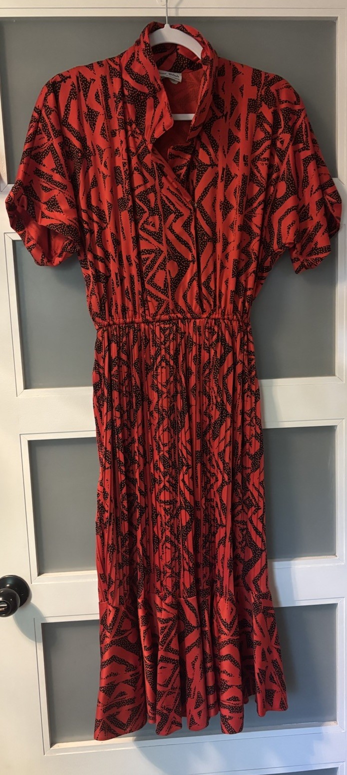 VTG JONI BLAIR Pin Up Swingy Fit Flare Red/Black Sz 11 Garden Party Dress Ruffle
