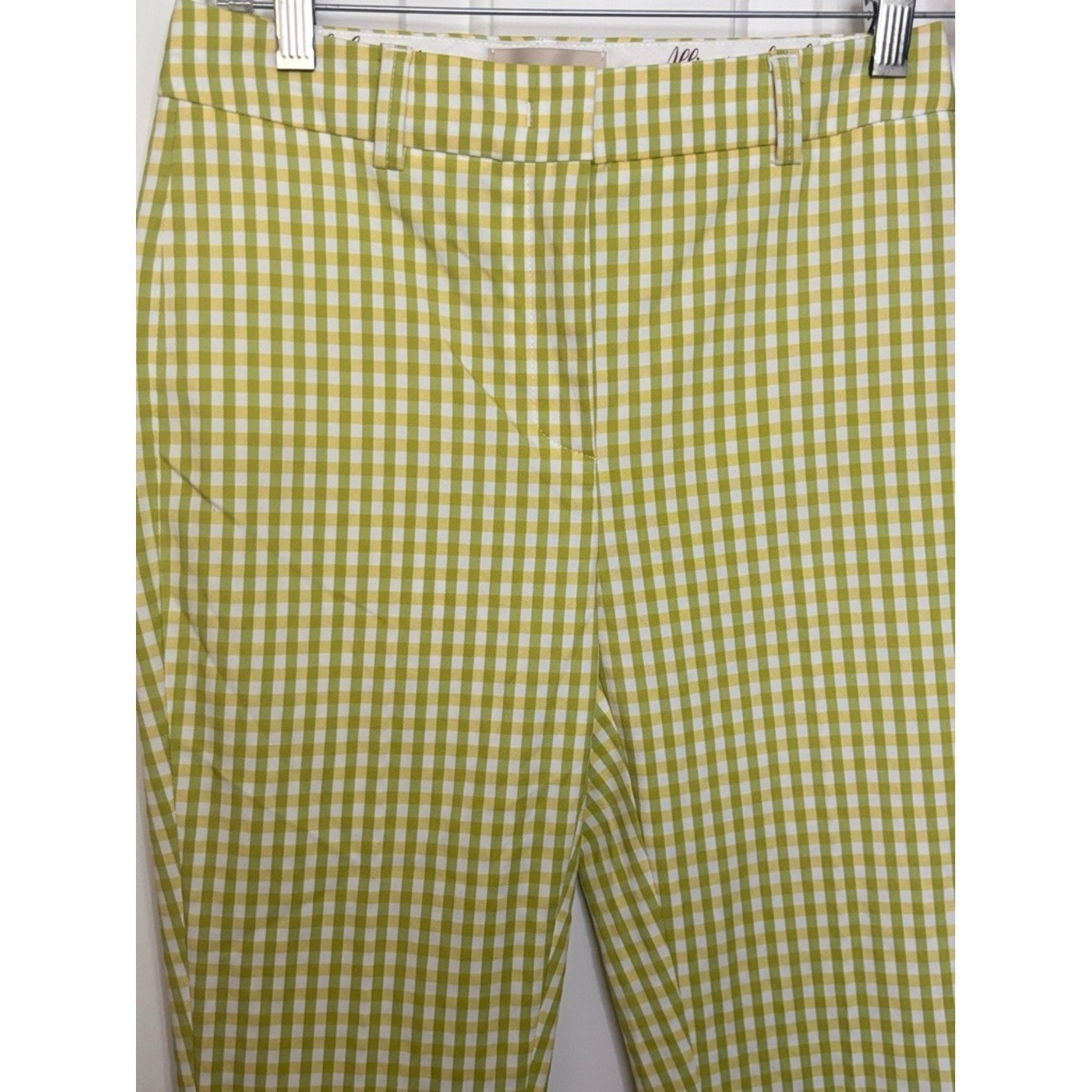 NWT VIA MASINI Gingham Slim Ankle Pants in Green, Yellow and White Italian 38/2