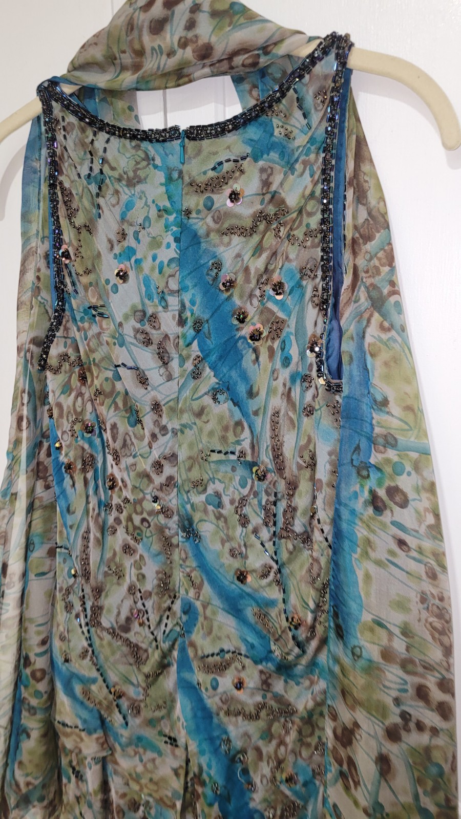 Victoria Royal 100% Silk Sequin Rhinestone Flutter Dress, Sz 6, W/Matching Wrap