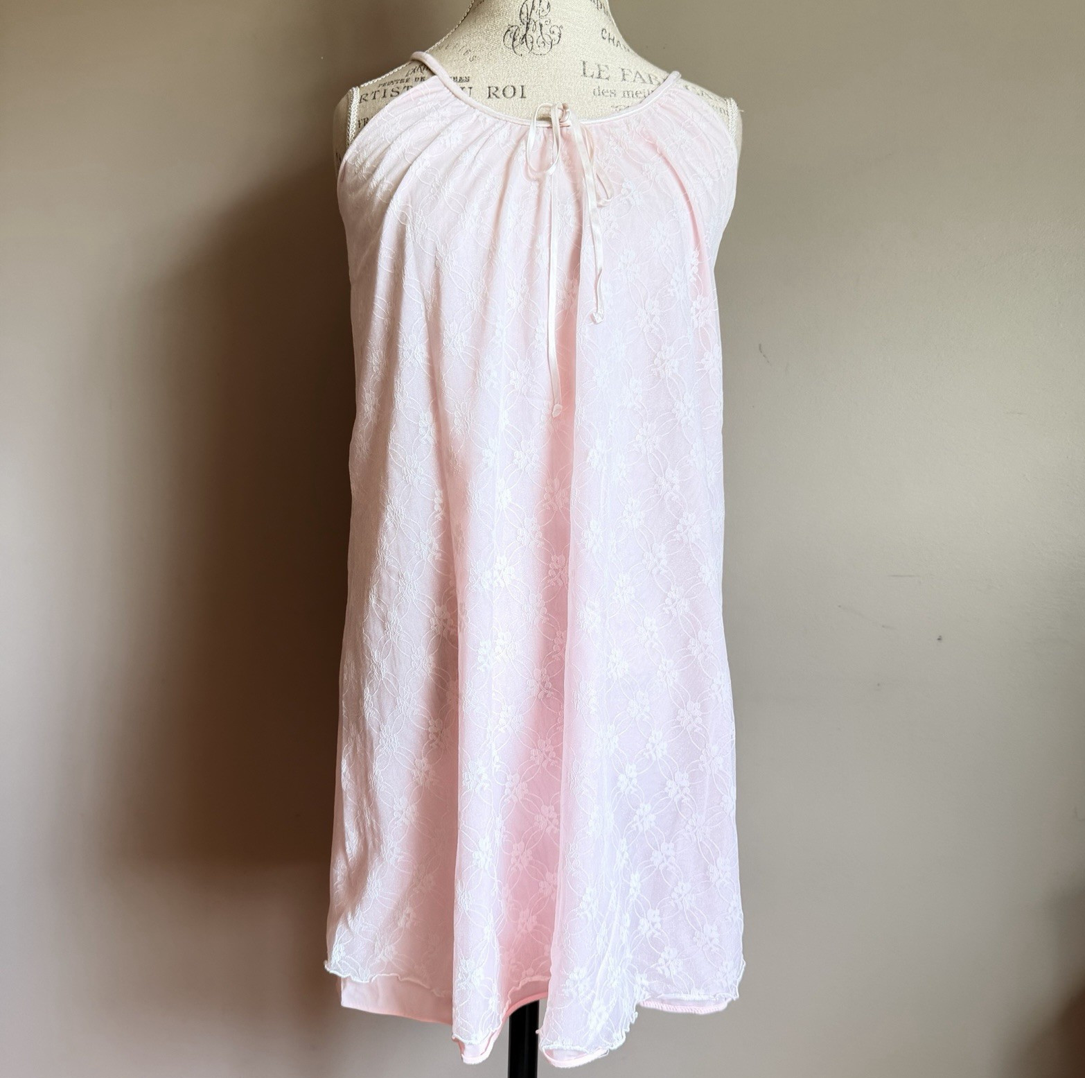 Vintage Jutime Pale Pink Floral Lace Babydoll Chemise Nightie Romantic Retro Fem