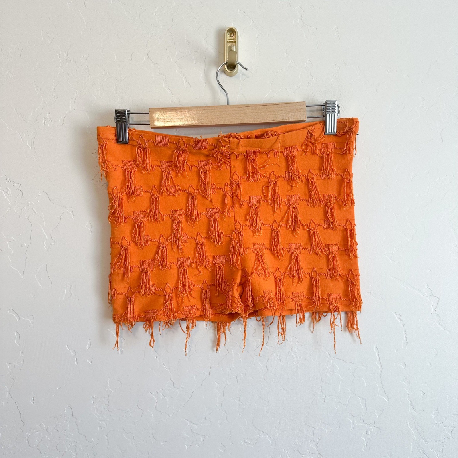 Vintage Modet | Y2K Tassel Fringe Textured Micro Shorts in Orange