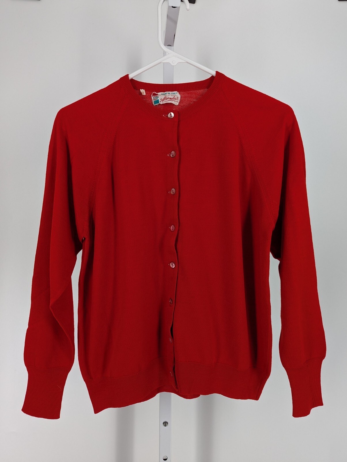 Vintage 60s Mod Italian Knit Minimal Red Button Sweater Size 36&Prime; Italy