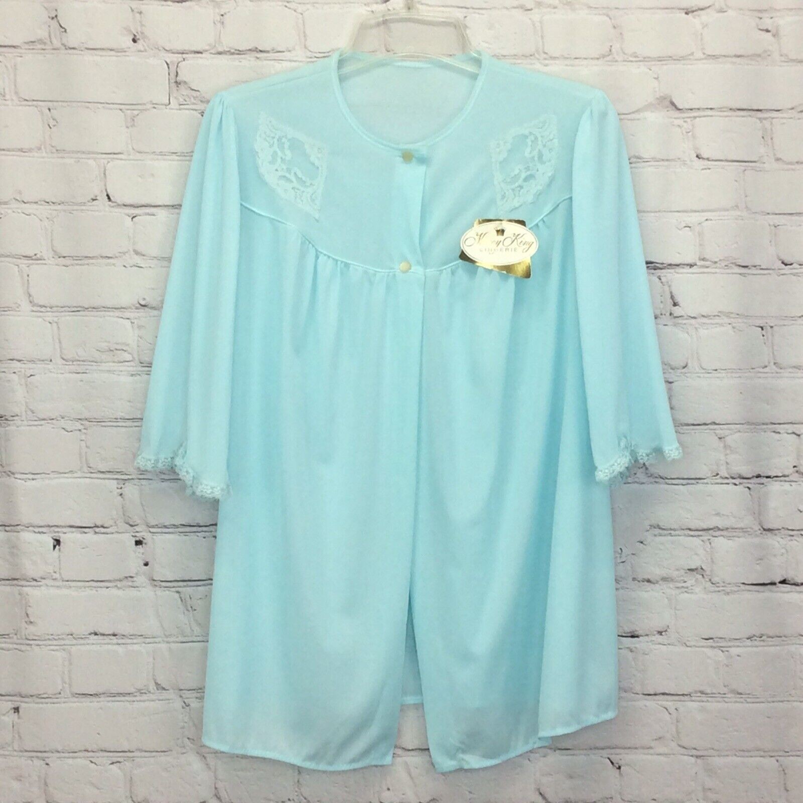 VTG Boudoir Bed Jacket Women&rsquo;s Size M Aqua Hollywood Regency Lingerie Nylon Lace