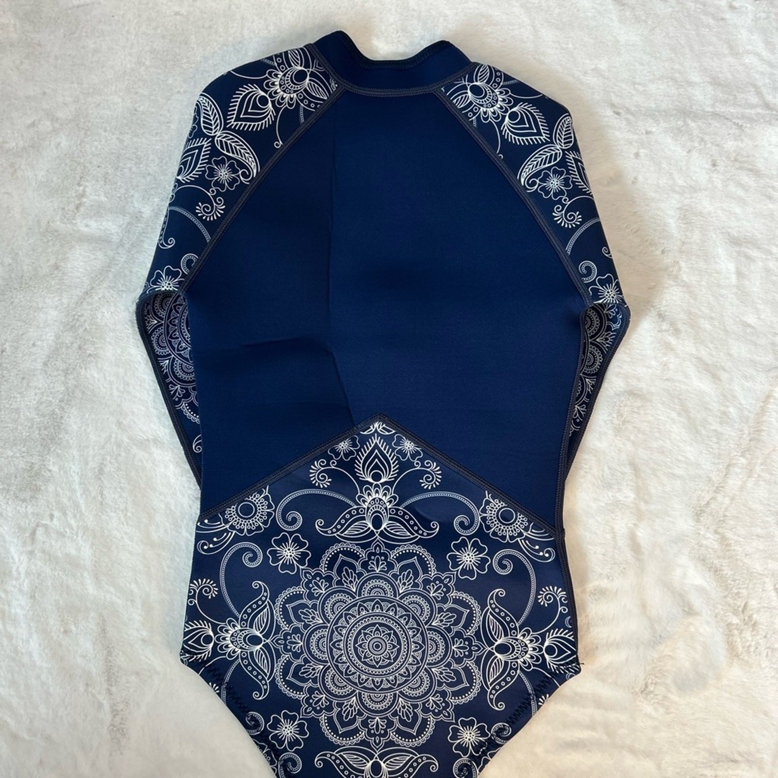Tilili Mandala Rashguard One Piece Swimsuit Long Sleeve Zip Front Boho Navy 10