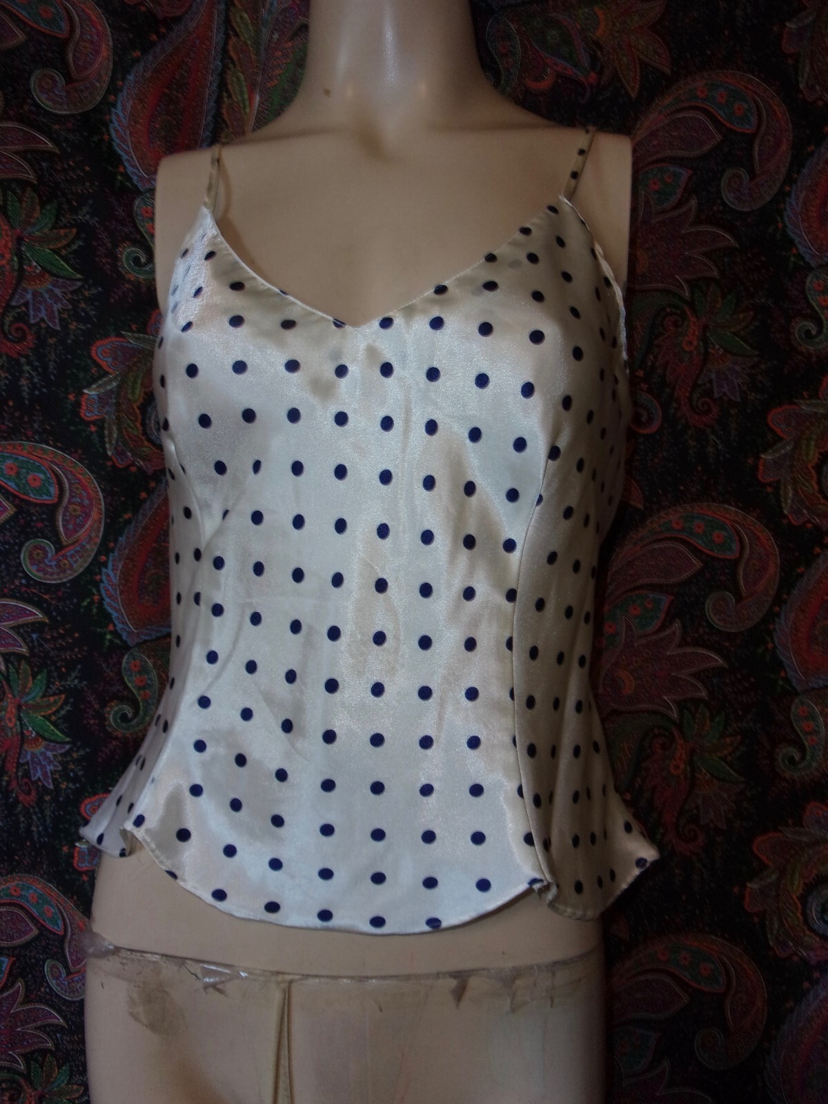 Vintage Cacique Lingerie Satin Polka Dot Princess Camisole Lingerie S