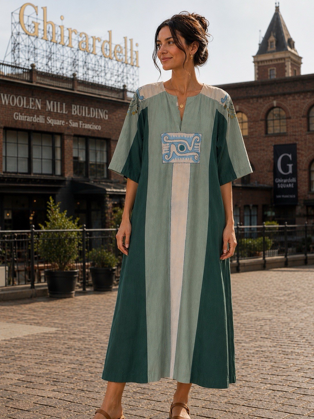 Vintage The Chair House Evil Eye Woolen Mill Ghirardelli Square Kaftan Dress VTG