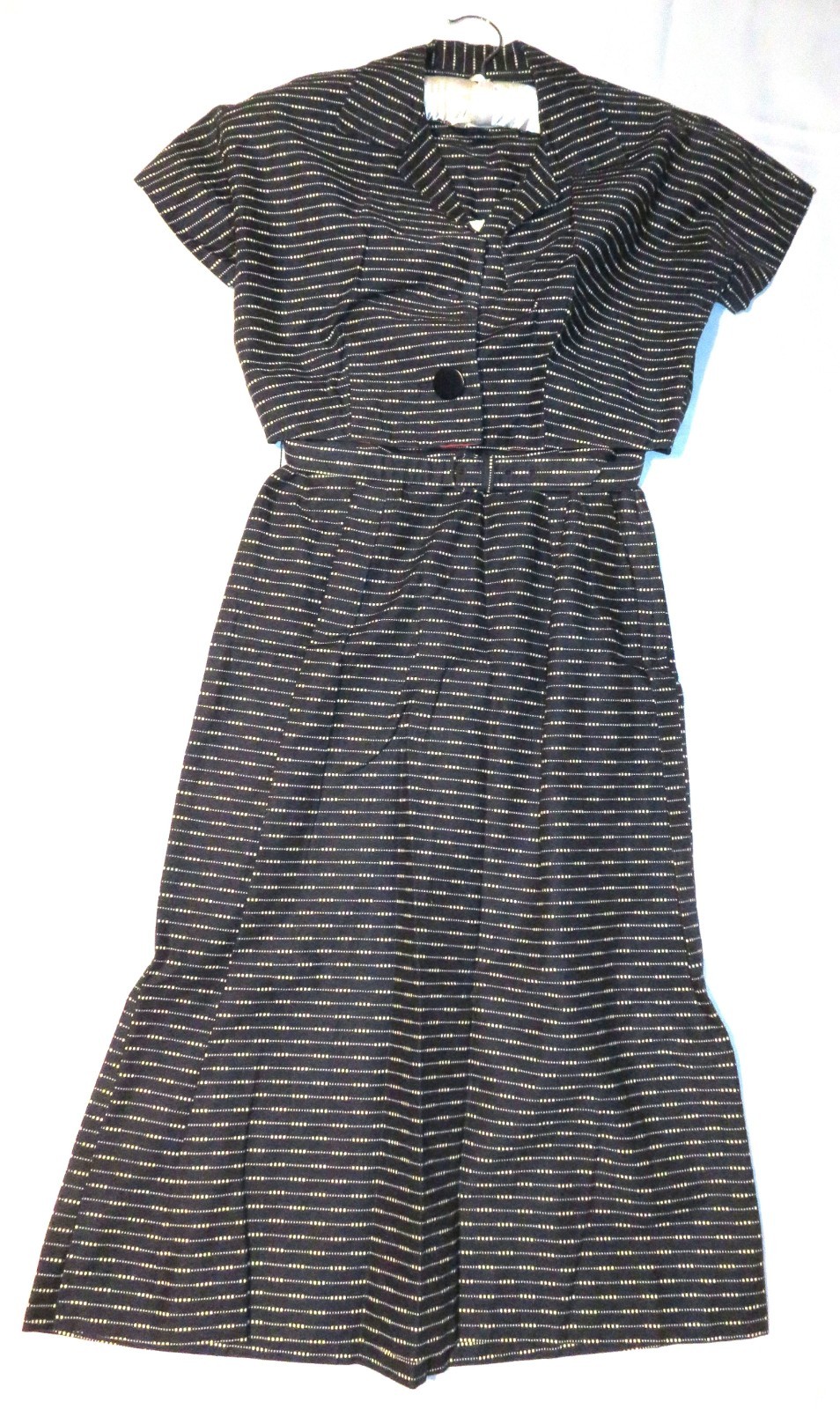 Vintage 1950s Belted dress. Sheath with short sleeve Bolero jacket. 27&Prime; waist.