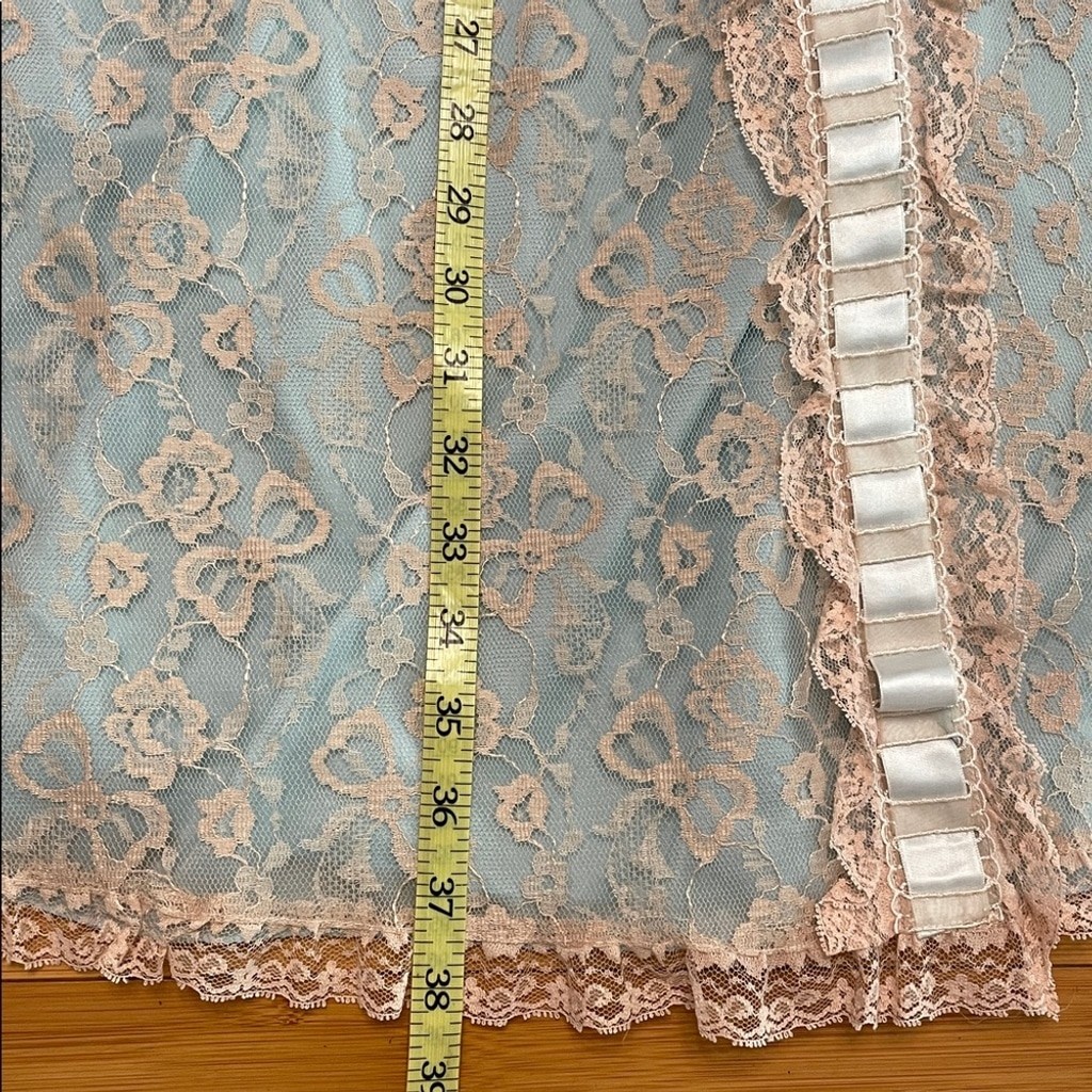Odette Barsa Lace Lingerie Slip Dressing Gown Robe Medium Peignoir Blue Cream