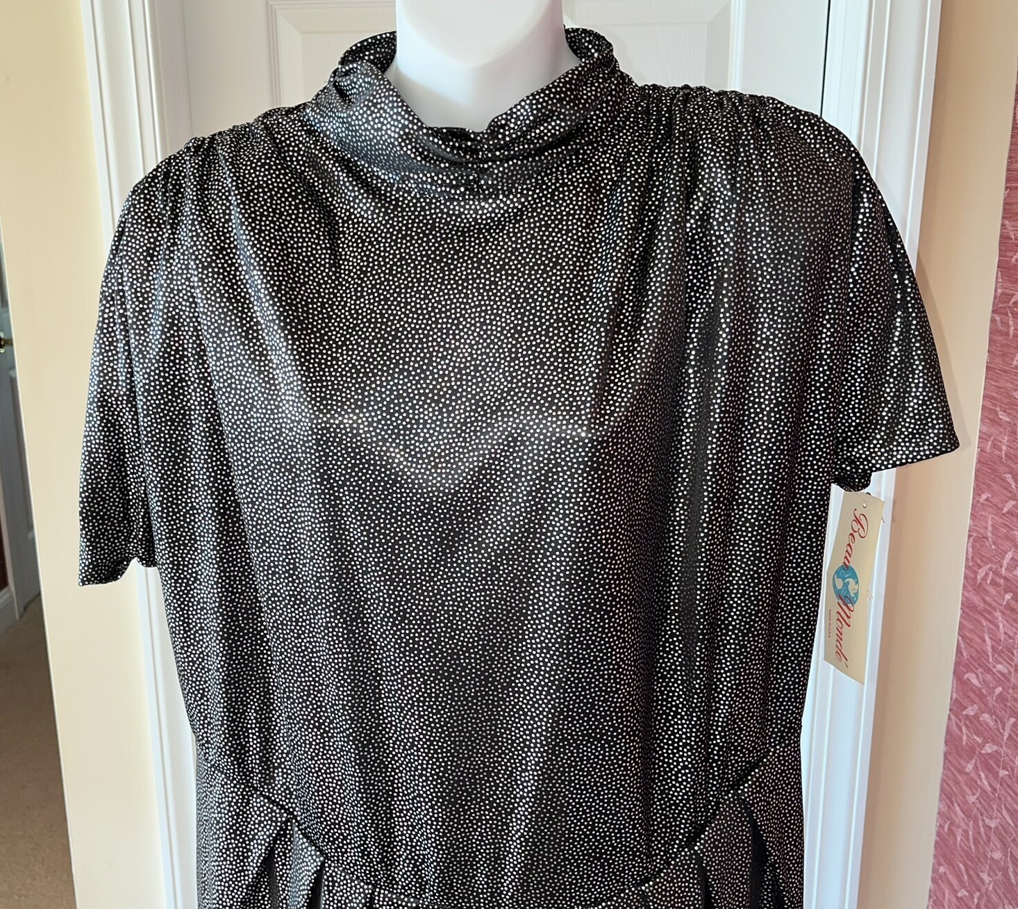 Vintage Tags 1980s Silver Black Flutter Slv Disco Dress 80s Size 20 ½ Curr 14-16