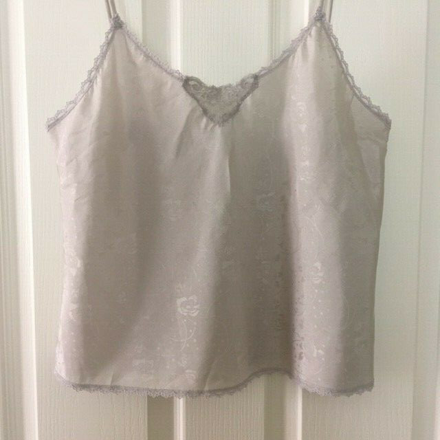 Sz. S Crop Camisole Vintage Lily Of France Lace Trim Poly Blend Lingerie Pewter