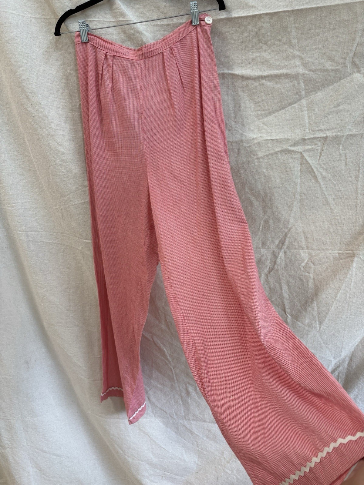 Vintage 1940s Side Button Pants Side Zip Womens Gingham Cotton 1950s