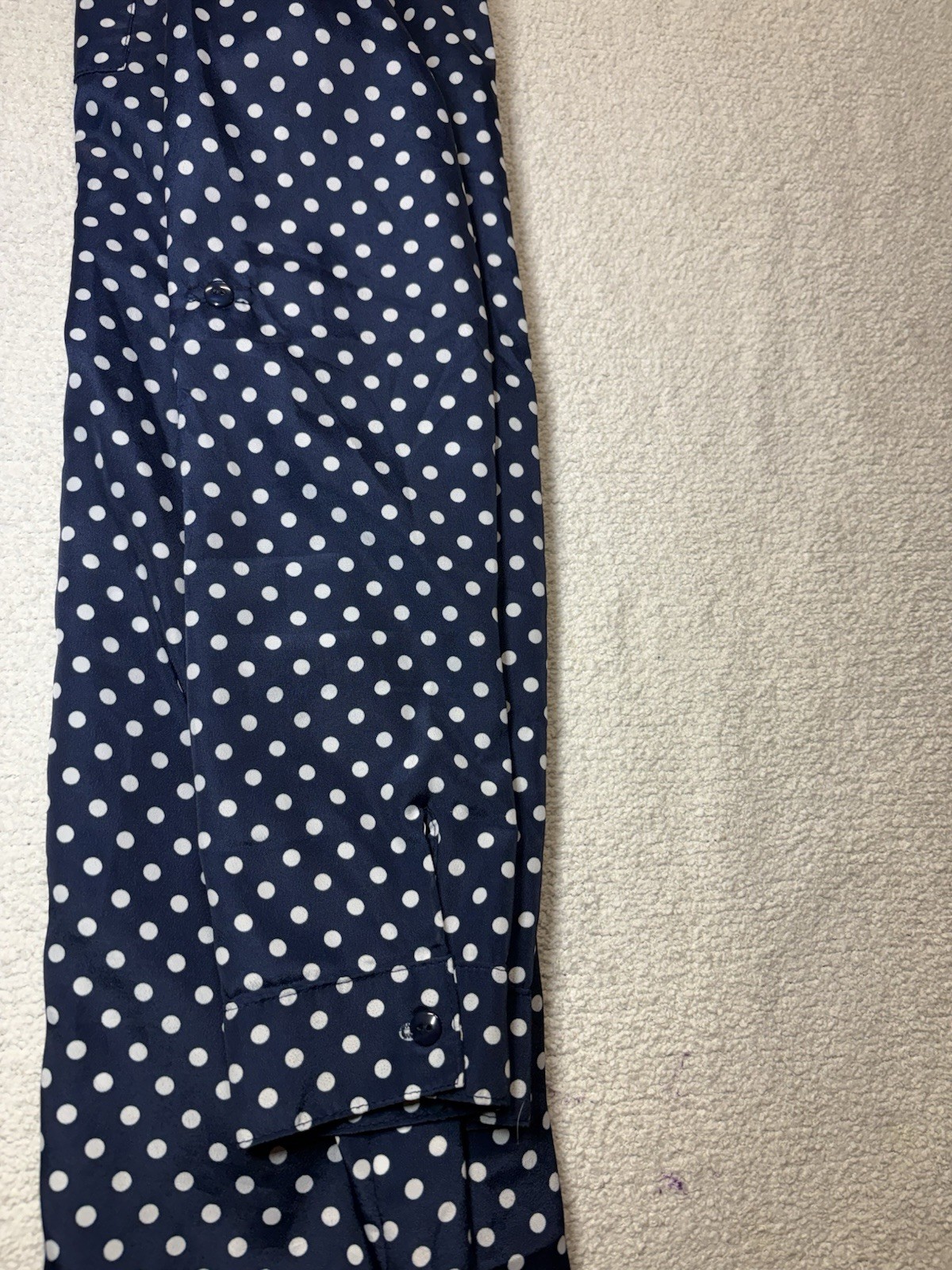 R N B Navy Blue Polka Dot Button Long Sleeve Dress – Size Medium Missing Belt