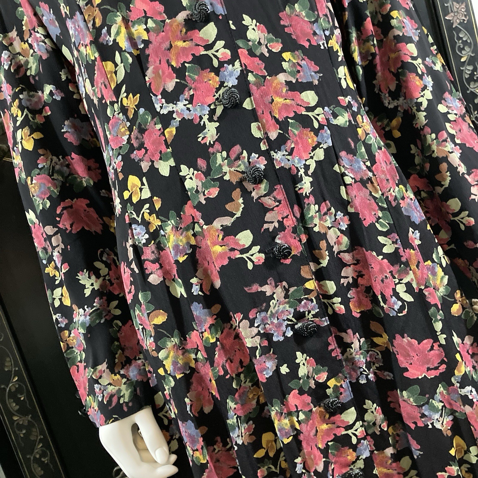 Express Compagnie Internationale Vintage 90&rsquo;s Dark Floral Long Sleeve Maxi Dress