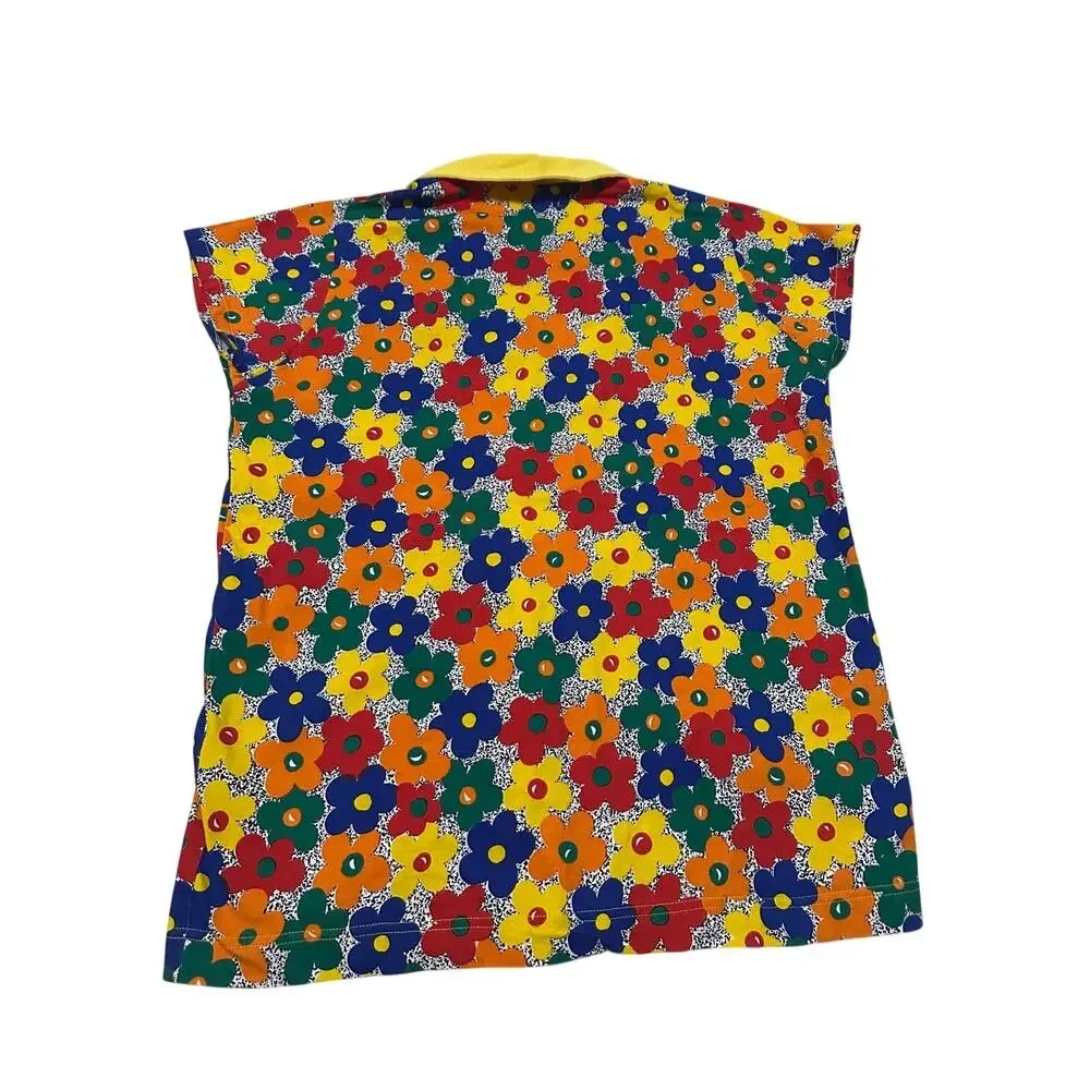 Vintage POPLEG Button Up Shirt Womens Medium Yellow Collar Groovy Daisy 80s 90s
