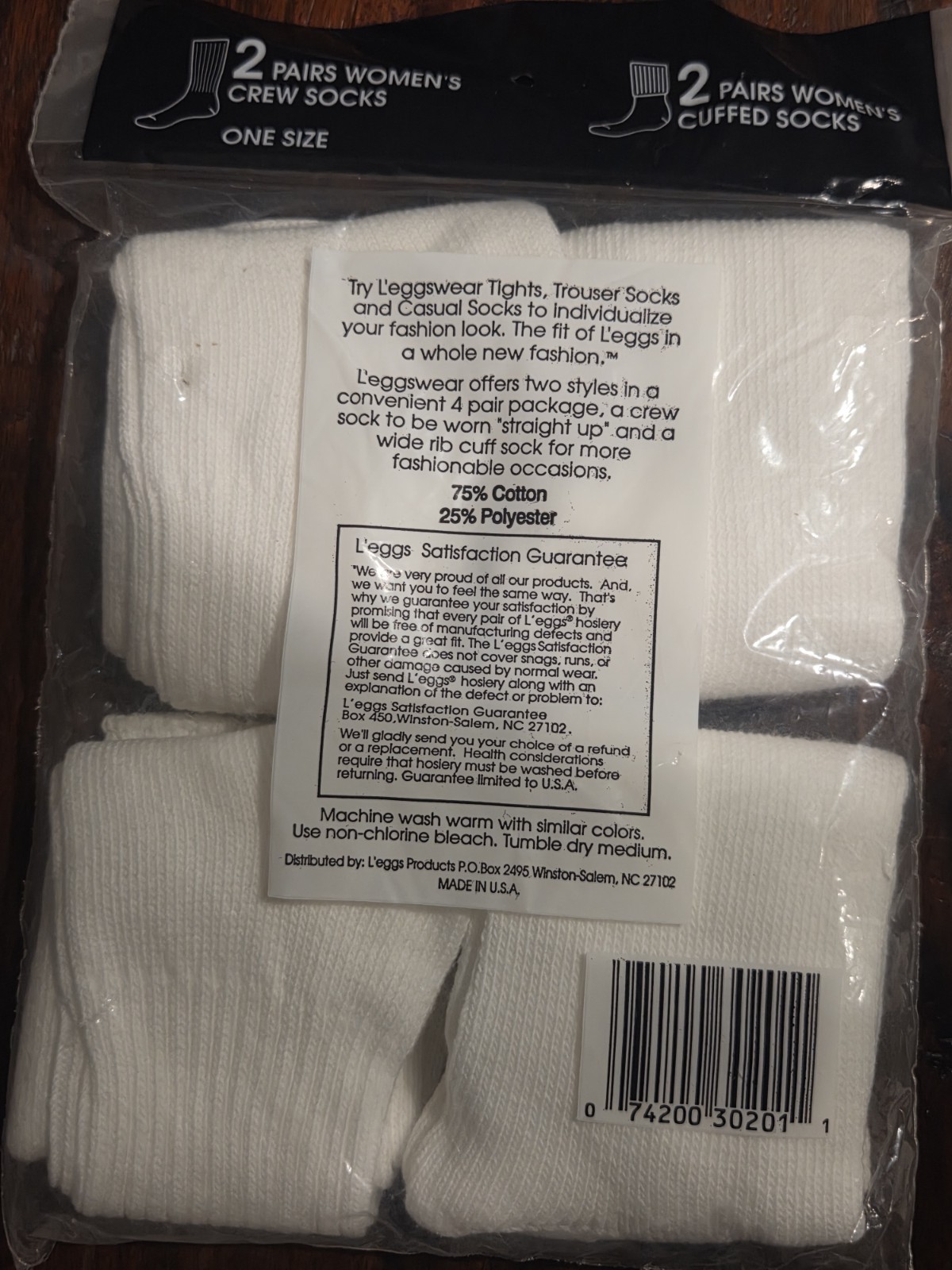 NOS Vtg Leggs Wear Basic Sox 2 Cuffed & 2 Crew Socks One Size 4 Pair Total USA