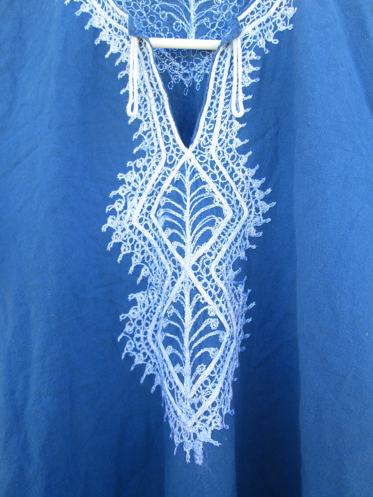 Morocco Caftan Dress Blue White Embroidery Vintage Kaftan Medium