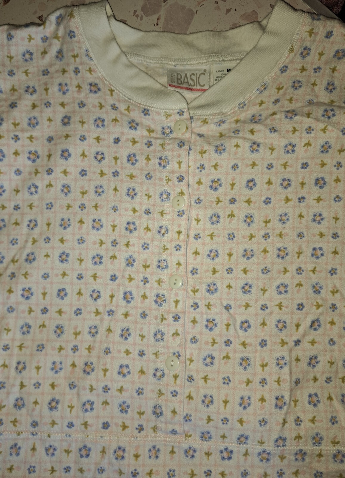 Vtg Simply Basic Nightgown Medium 100% Cotton Flannelette 80s Pink Blue Floral