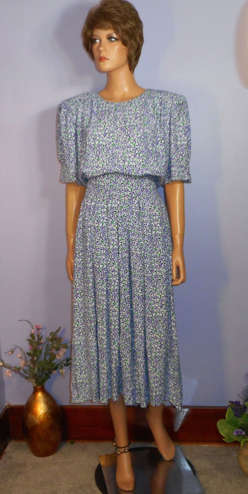 Vtg Early ‘90s Karin Stevens (KSL) Cottagecore/Secretary Rayon Dress, Mod 11/12